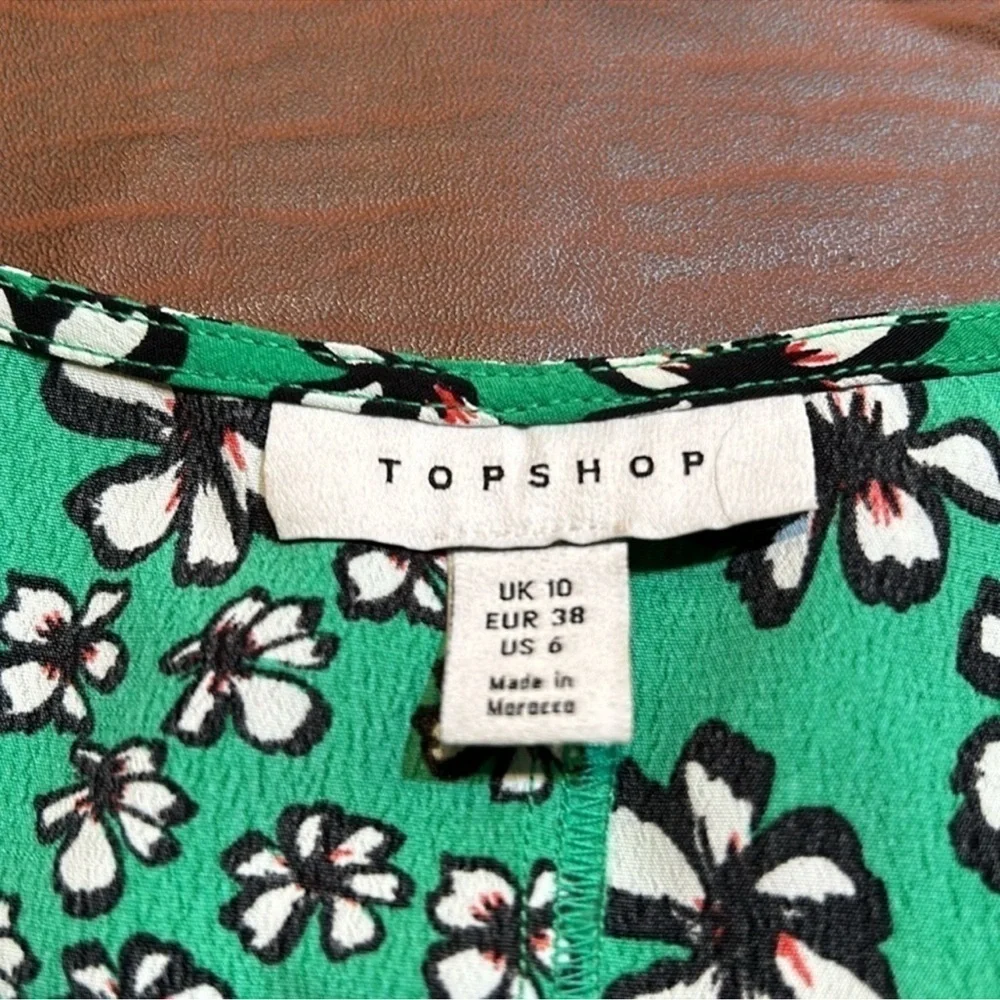 TOPSHOP Bright Green with White Floral Print Dress Size 6 - Picture 7 of 8